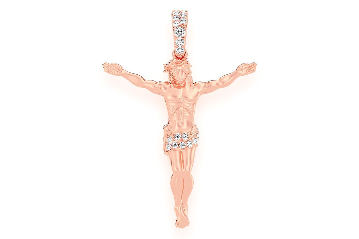 Pandantiv Crucifix cu jumătate de diamant, aur masiv de 14K, 0.10 ct