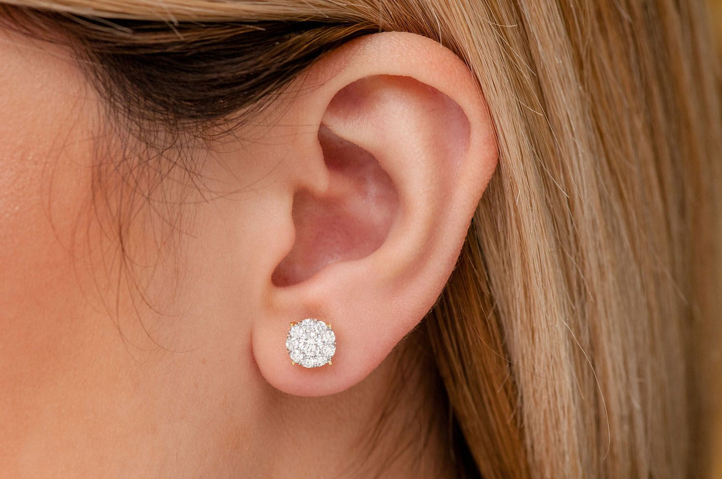 1.00CTW MOSAIC STUD DIAMOND EARRINGS 14K SOLID GOLD