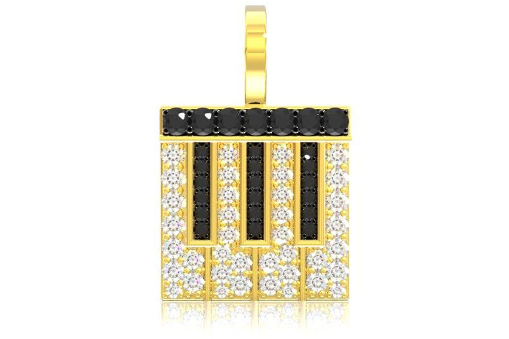 PIANO BLACK & WHITE DIAMOND PENDANT 14K SOLID GOLD 0.75CTW