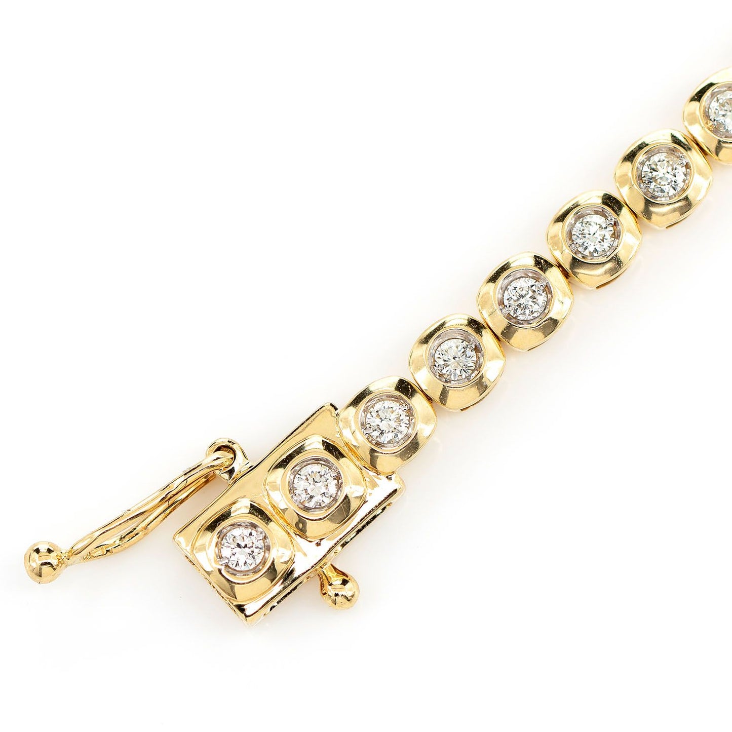 BRĂȚARĂ CU LUNETĂ PĂTRATĂ ȘI ZANE DE DIAMANT, AUR MASIV DE 14K, 1.30CT