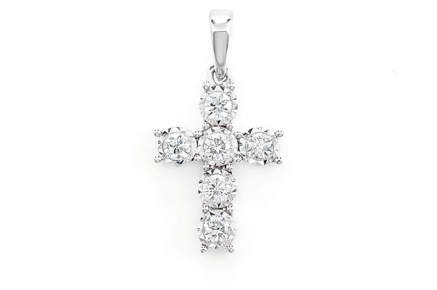 SET ȘASE PIETRE MINUNE CU CRUCE CU DIAMANTE, AUR MASIV DE 14K, 0.20CTW