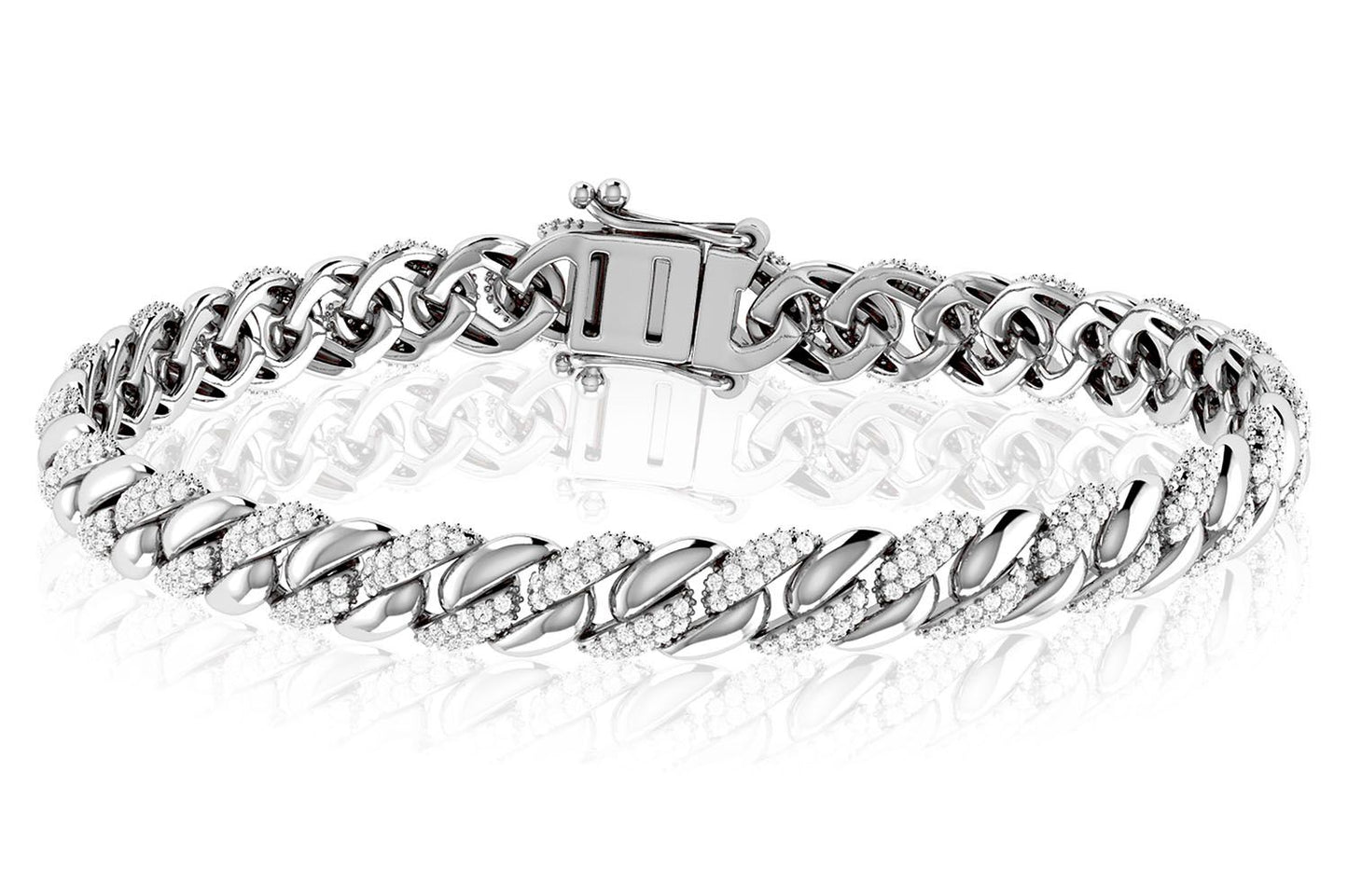 MIAMI CUBAN HALF LINK DIAMOND BRACELET 14K SOLID GOLD 0.85CTW