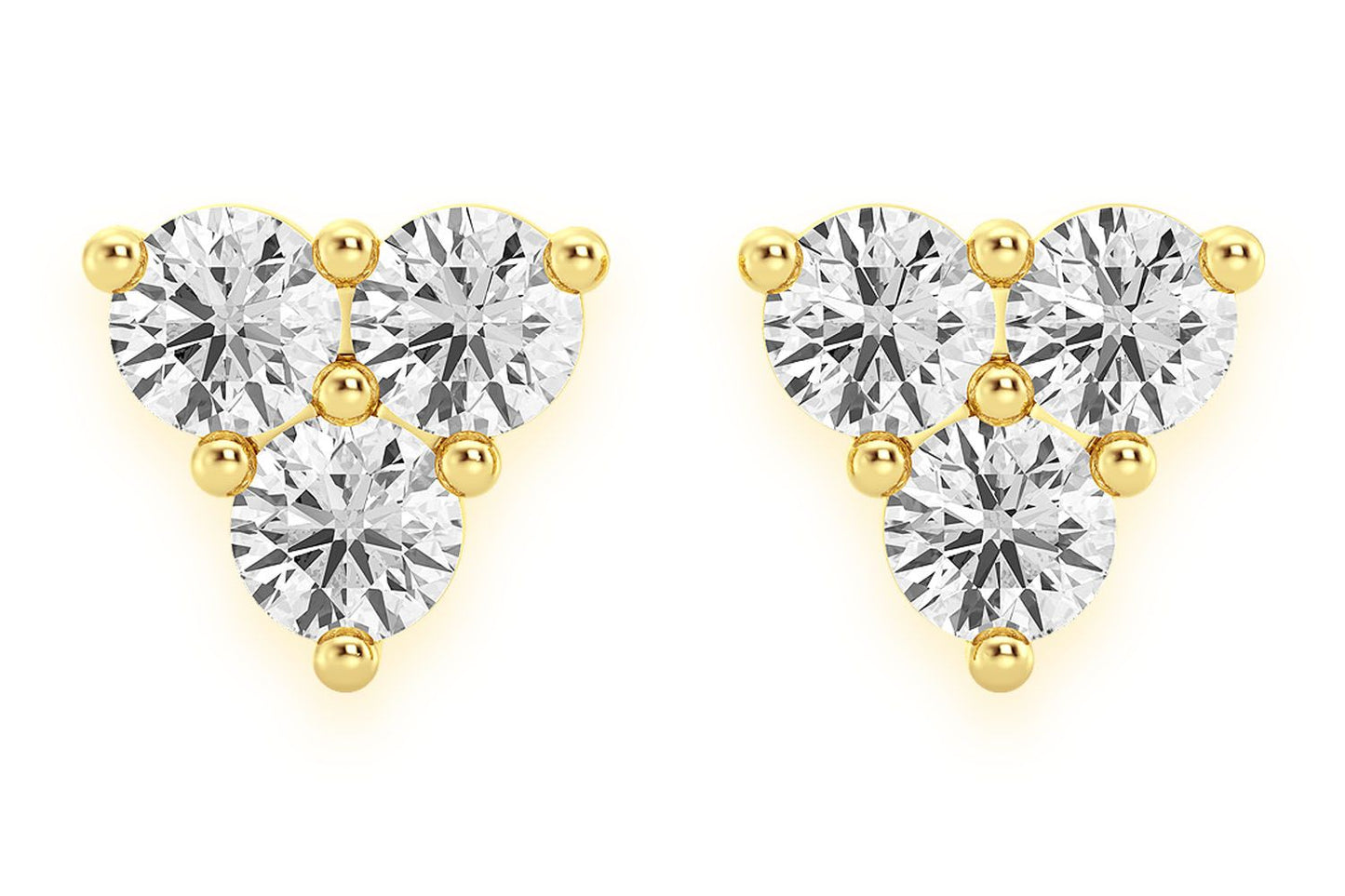 THREE STONE STUD DIAMOND EARRINGS 14K SOLID GOLD 0.20CTW