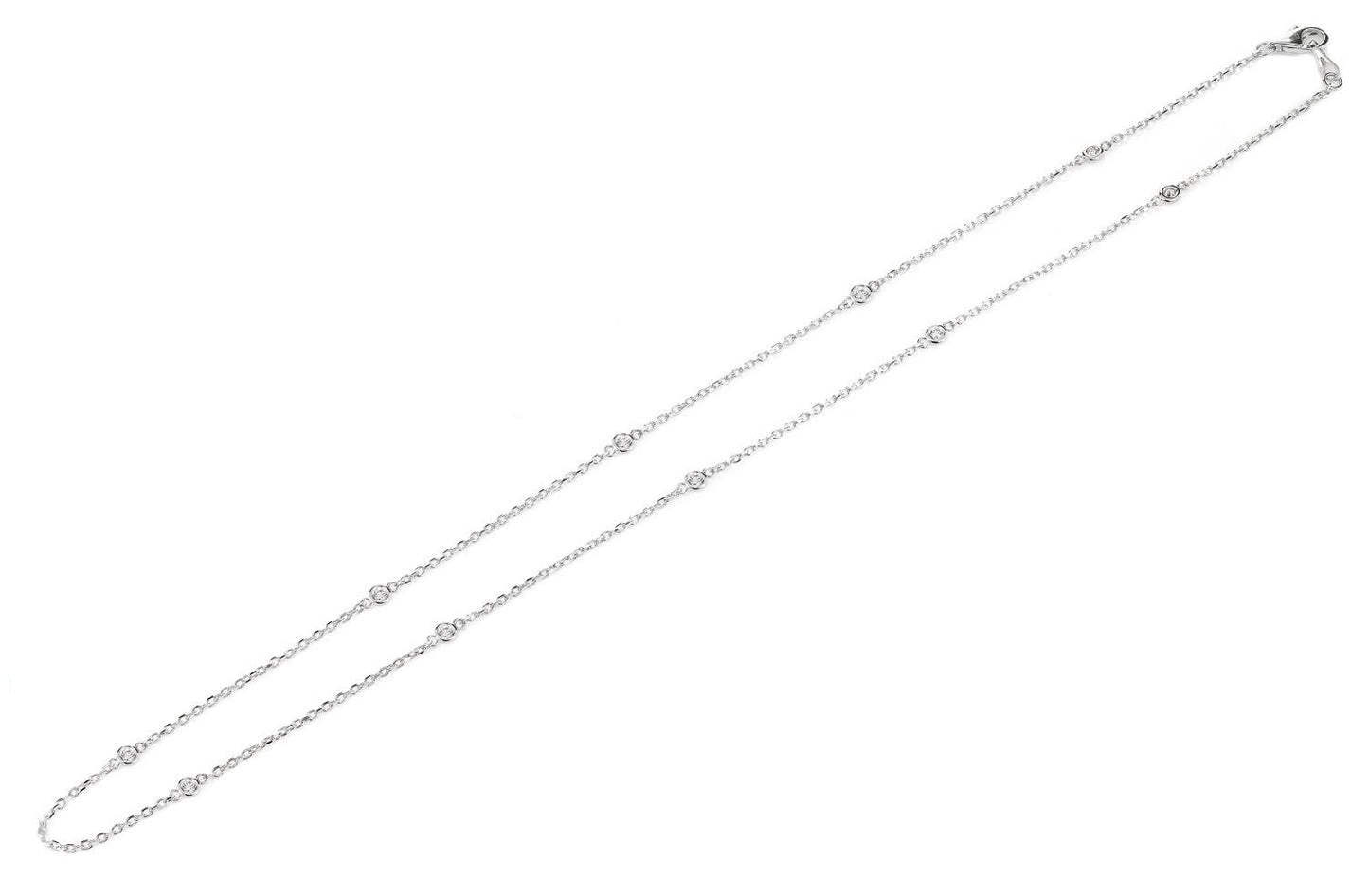 TEN STONE STATION BEZEL DIAMOND NECKLACE 14K SOLID GOLD 0.30CTW