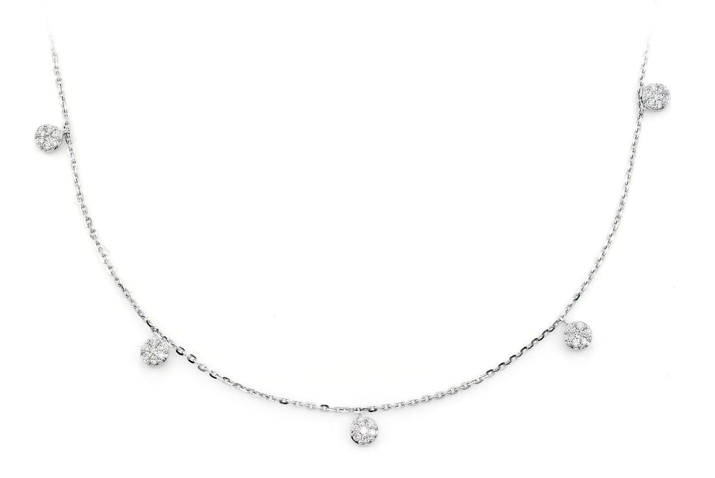 DANGLING DIAMOND DISC STATION NECKLACE 14K SOLID GOLD 0.20CTW
