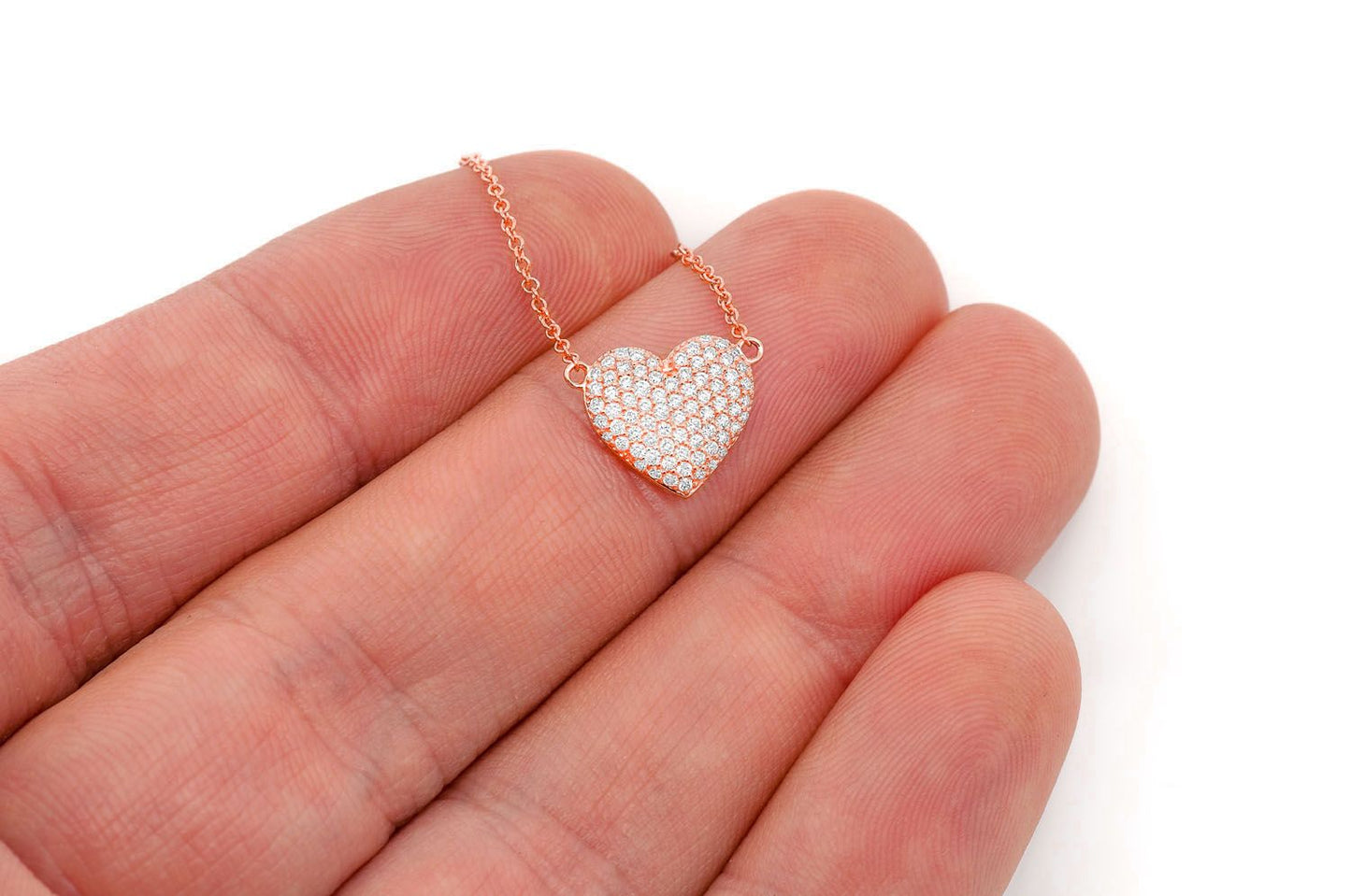 BUBBLY HEART DIAMOND NECKLACE CONNECTED 14K SOLID GOLD 0.25CTW