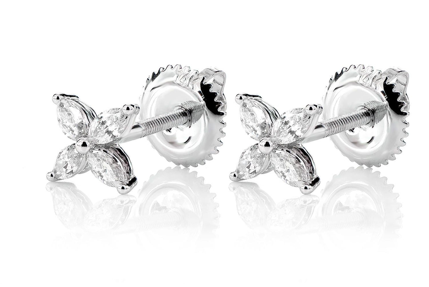 MARQUISE DIAMOND FLORAL STUD EARRINGS 14K SOLID GOLD 0.25CTW
