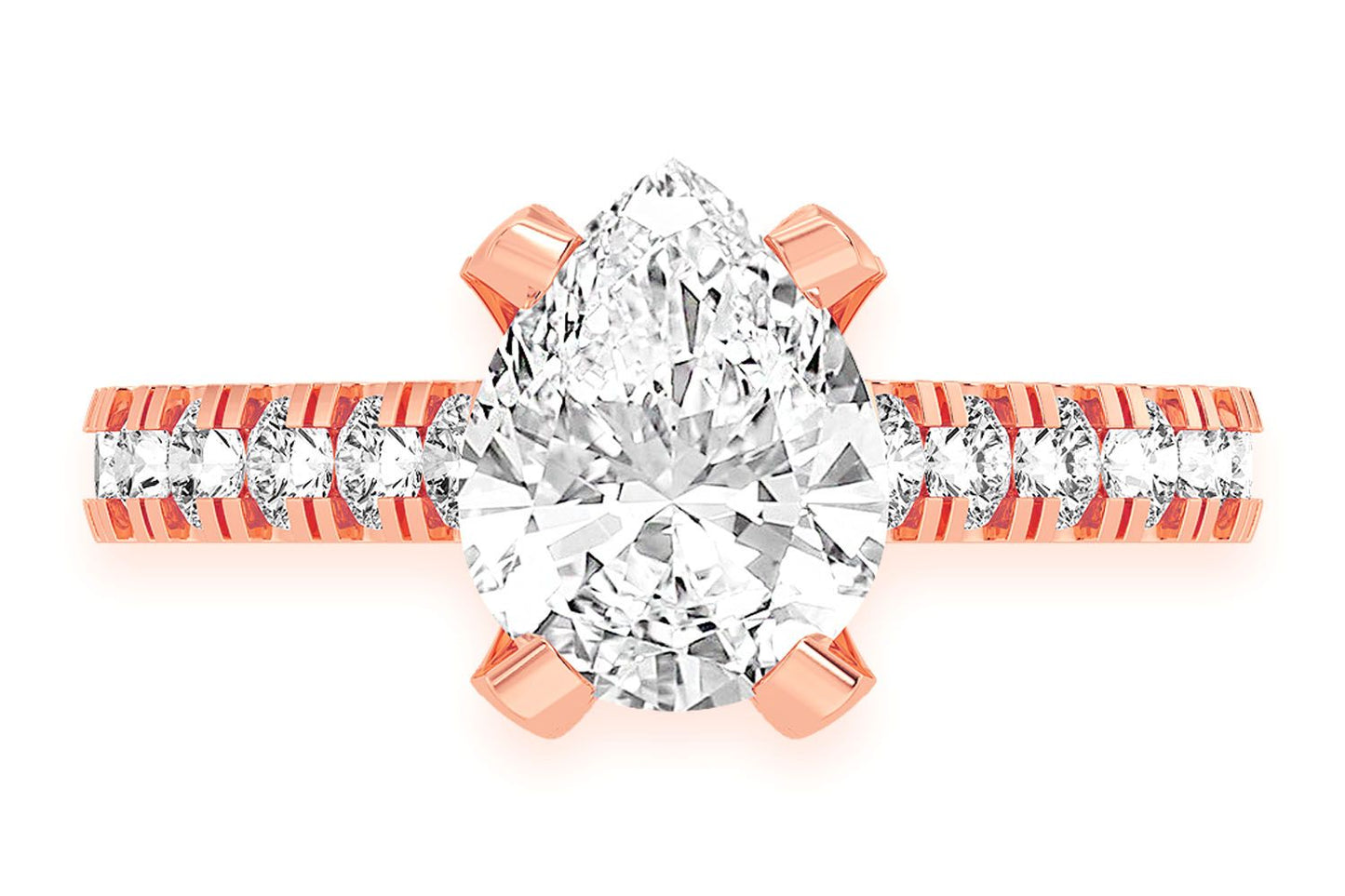 THINN - 2.00CT PEAR SOLITAIRE - SINGLE ROW SCALLOP - DIAMOND ENGAGEMENT RING