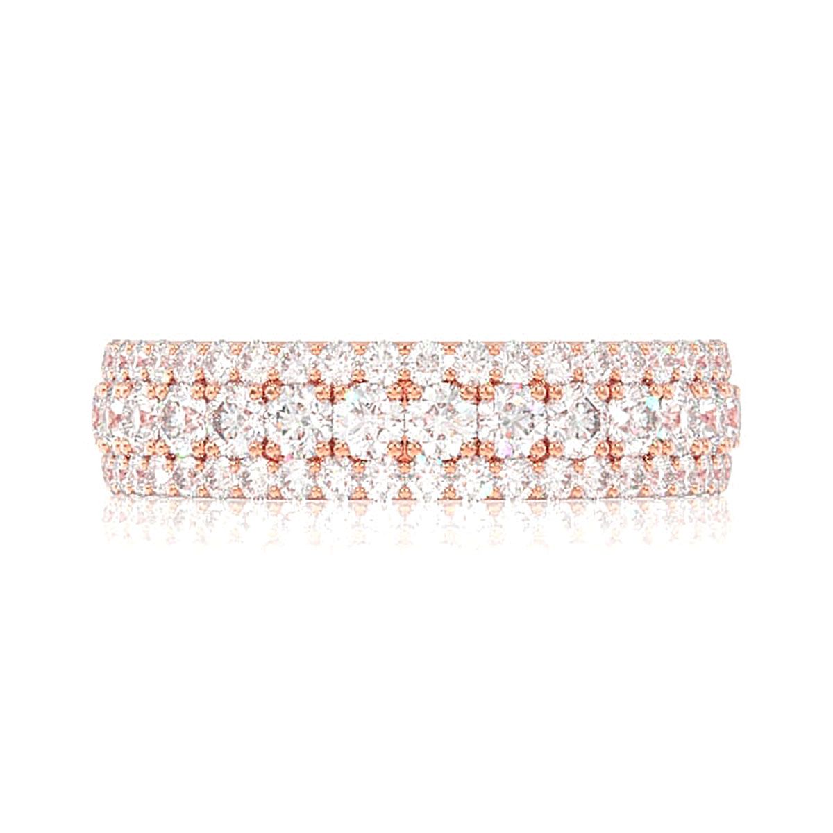 THREE ROW DIAMOND BAND RING 14K SOLID GOLD 1.50CTW