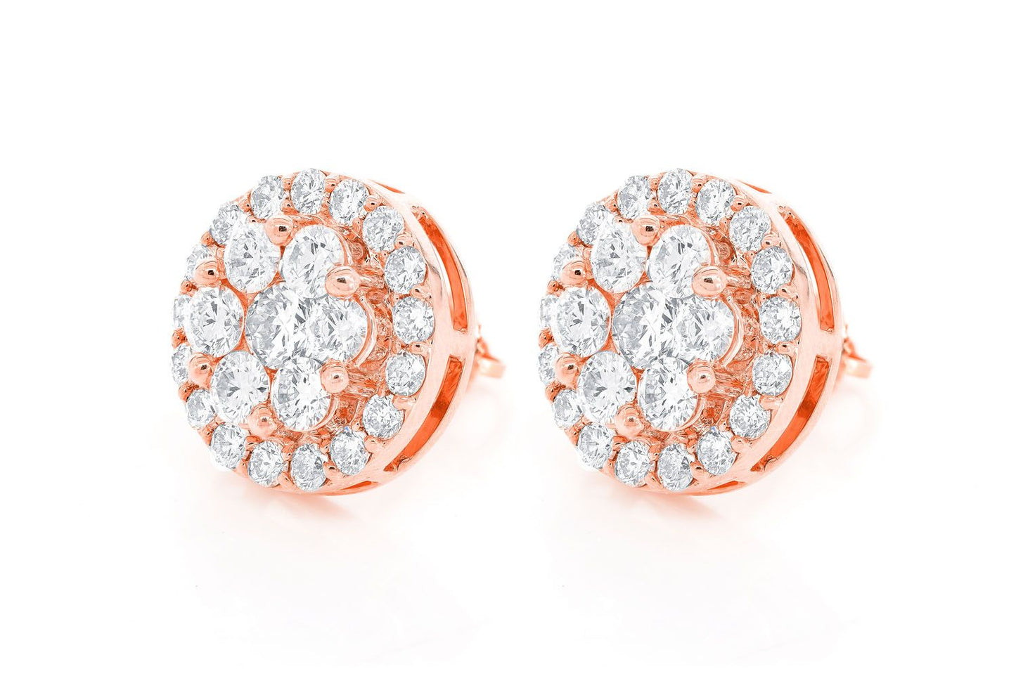 CERCEI CU DIAMANTE HALO FLOWER, AUR MASIV DE 14K, 4.00CT