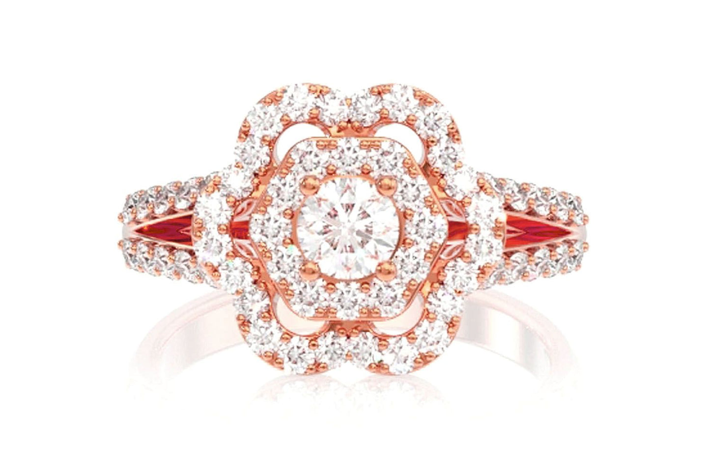 0.50CTW - FLOWER HALO SPLIT SHANK - DIAMOND ENGAGEMENT RING