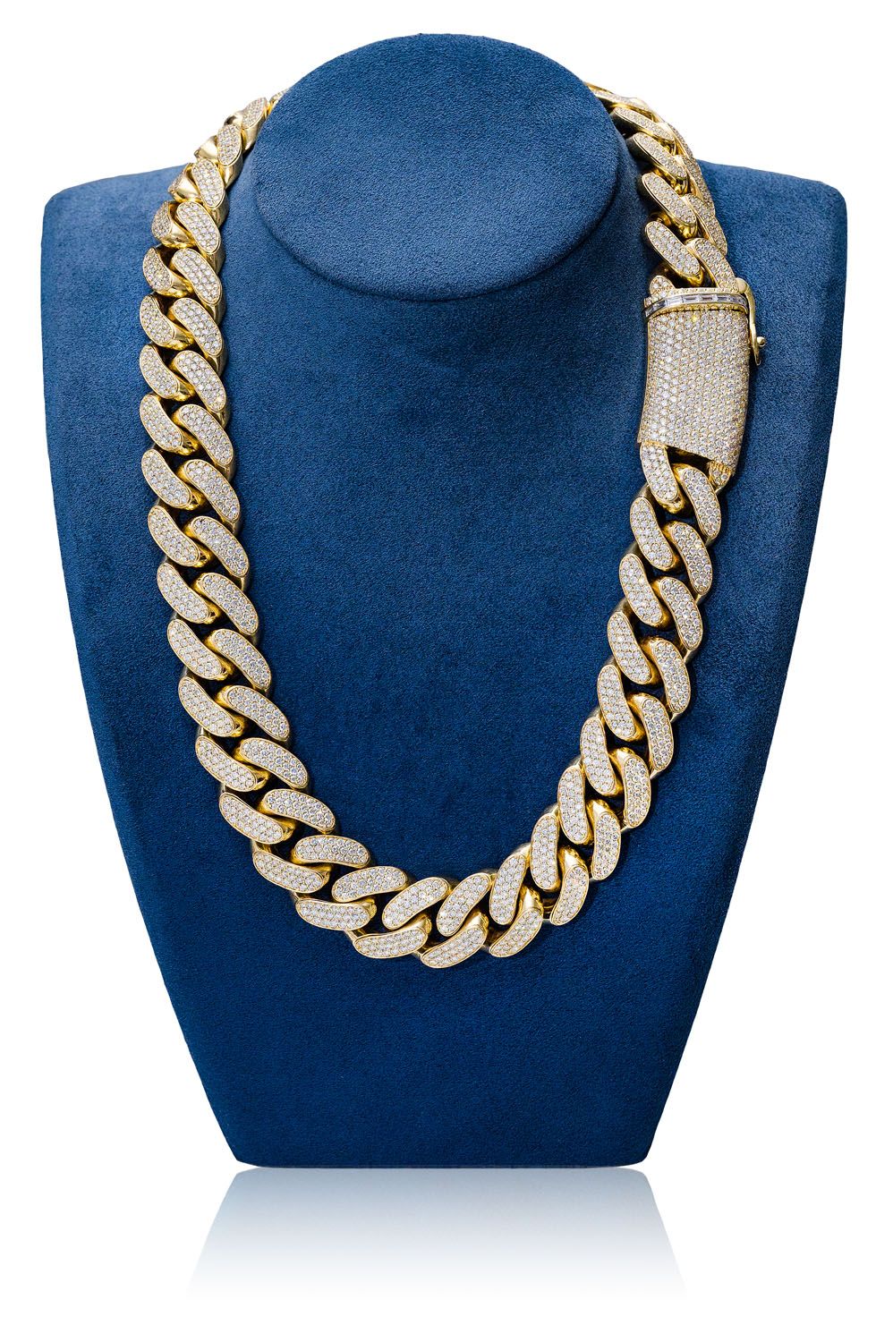 Бриллиантовое колье Miami Cuban Link 24 мм, цельное золото 14 карат, 71,75 карата