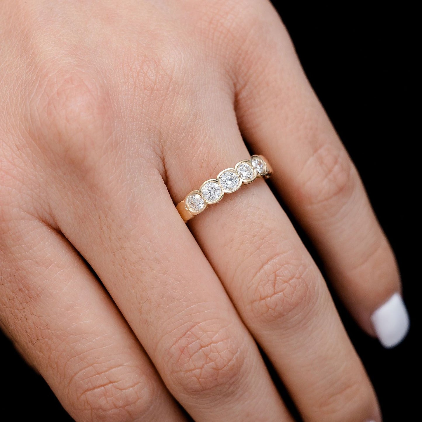 FIVE STONE BEZEL SET DIAMOND BAND RING 14K SOLID GOLD 0.66CTW