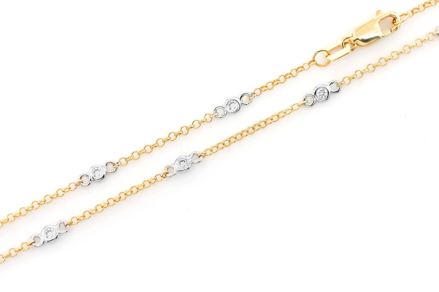 ROUND BEZEL SET DIAMOND NECKLACE CONNECTED 14K SOLID GOLD 0.35CTW