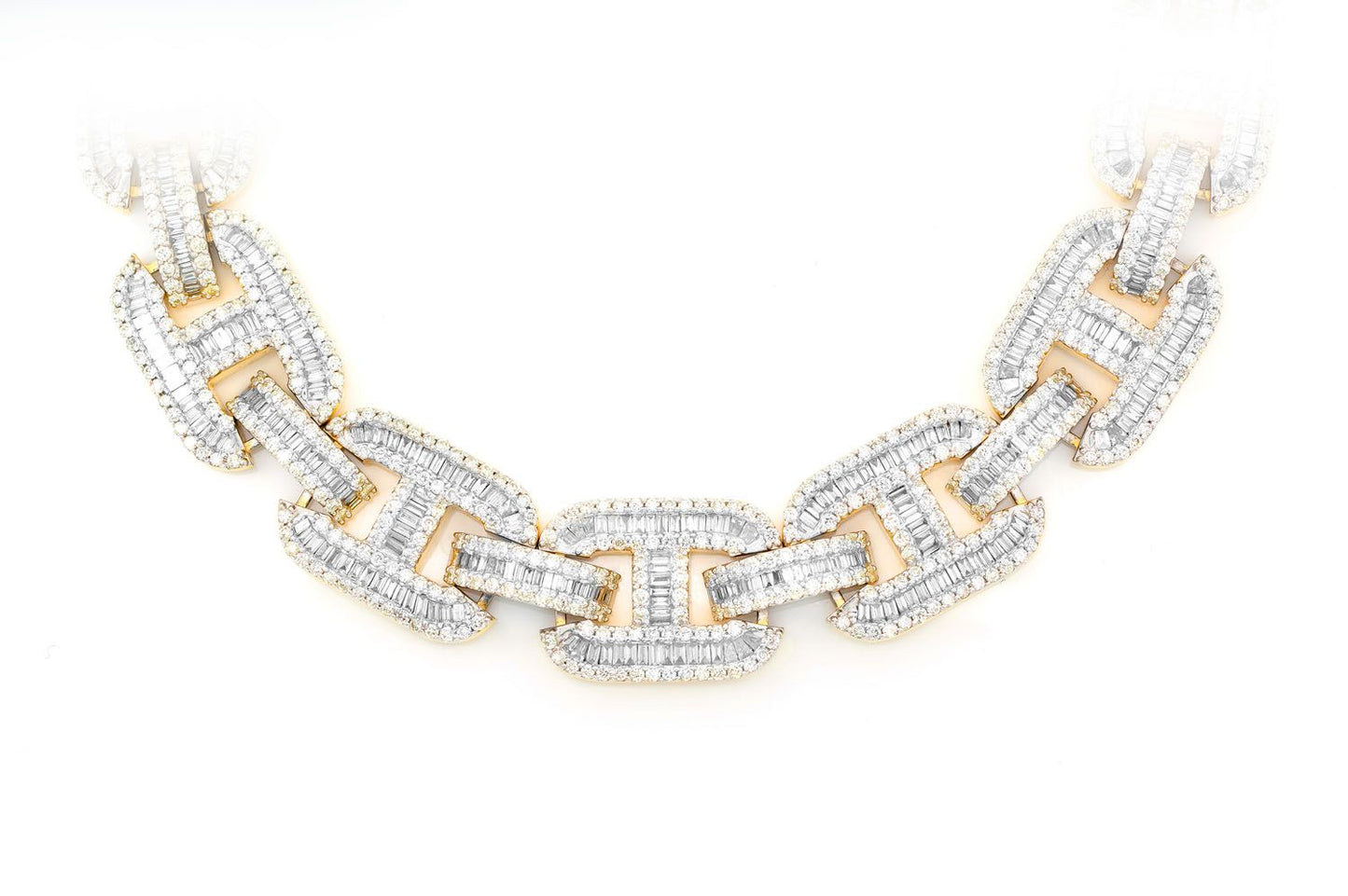 16MM BAGUETTE MARINER DIAMOND NECKLACE 14K SOLID GOLD 33.50CTW