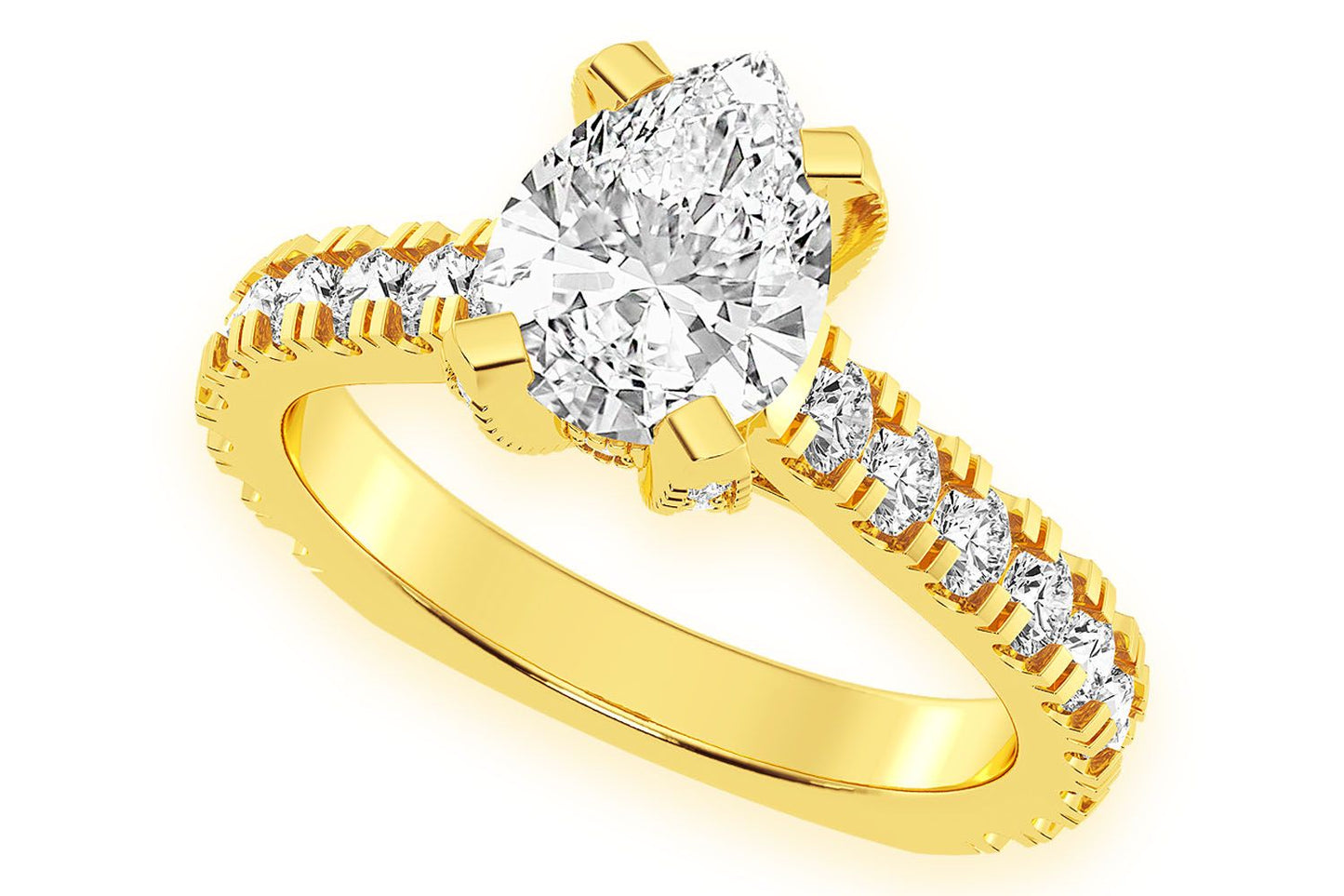 THINN - 1.50CT PEAR SOLITAIRE - SINGLE ROW SCALLOP - DIAMOND ENGAGEMENT RING