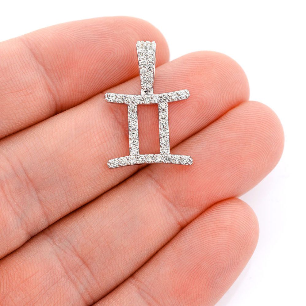 GEMINI ZODIAC DIAMOND PENDANT 14K SOLID GOLD 0.75CTW