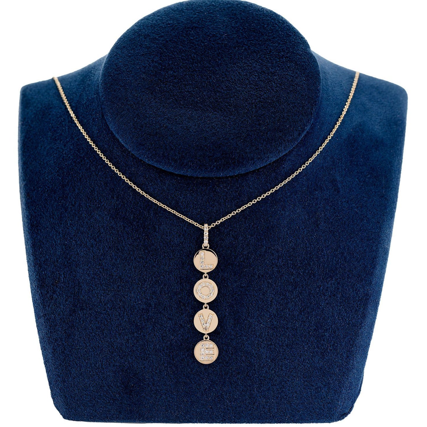 COLIER PENDANT CU DIAMANT VERTICAL CU DISC DE IUBIRE ATAȘAT, AUR MASIV DE 14K, 0.25CT