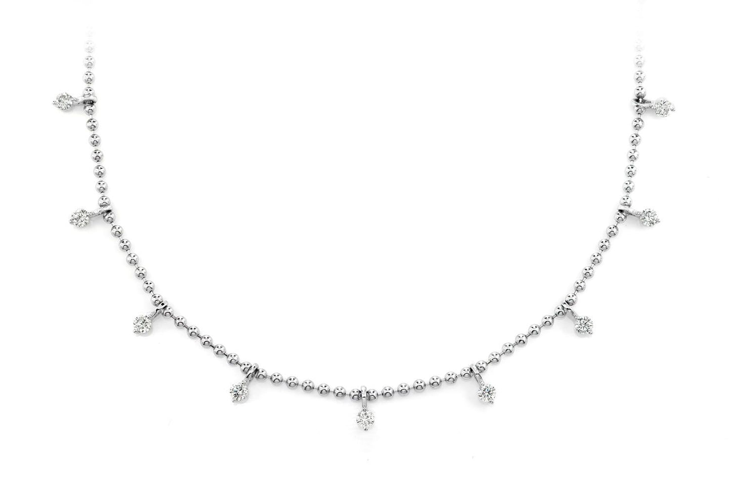 13 STONE DIAMOND BEADED STATION NECKLACE 14K SOLID GOLD 0.50CTW