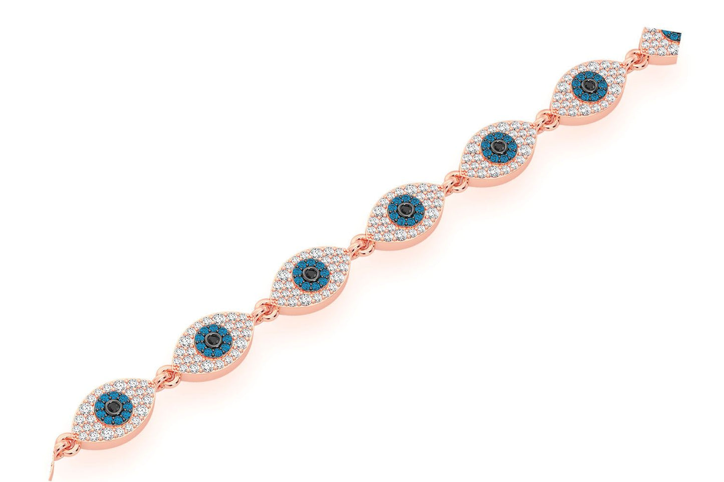 EVIL EYE ETERNITY DIAMOND BRACELET 14K SOLID GOLD 2.45CTW