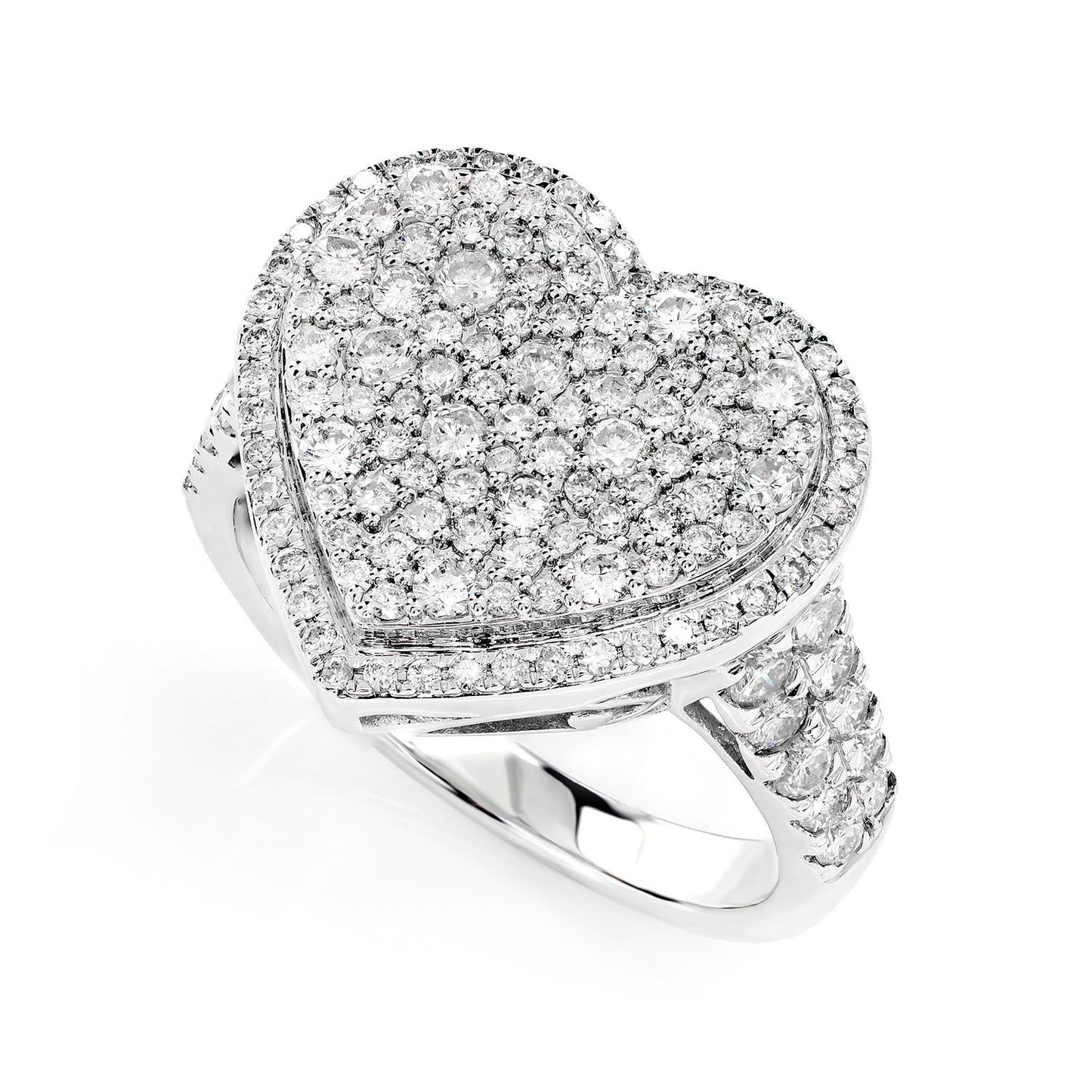 TWO LAYER DIAMOND HEART COCKTAIL RING 14K SOLID GOLD 1.50CTW