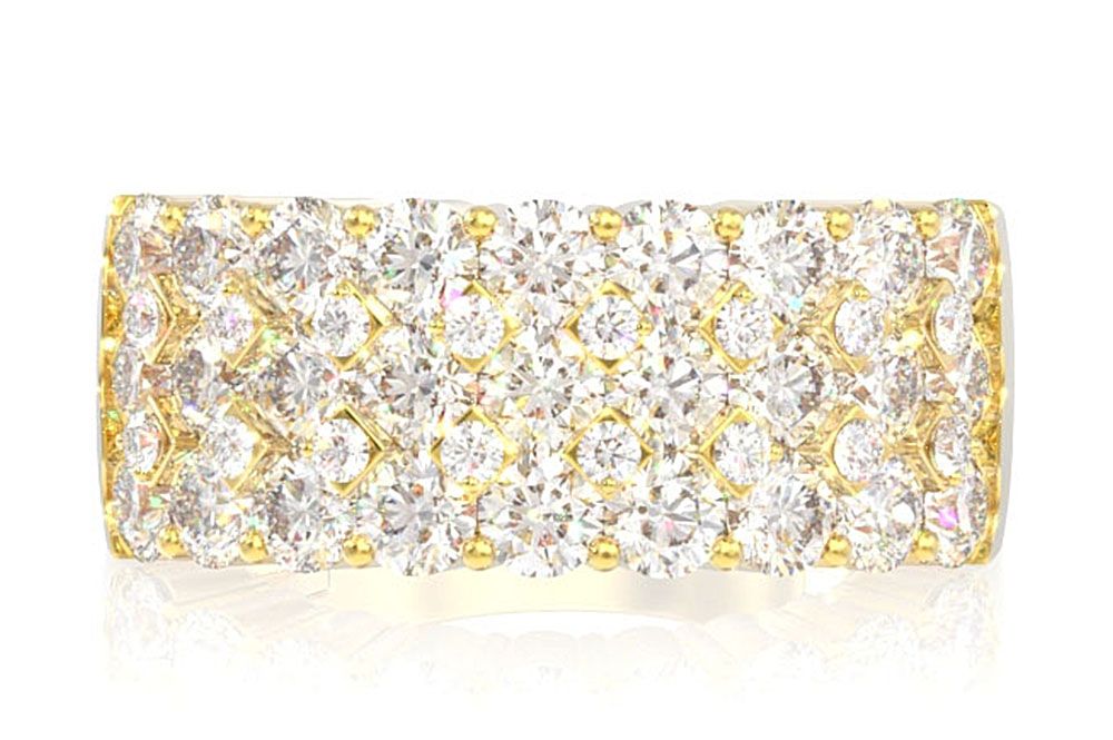 Inel cu 5 rânduri de diamante, aur masiv de 14k, 2,25 ct