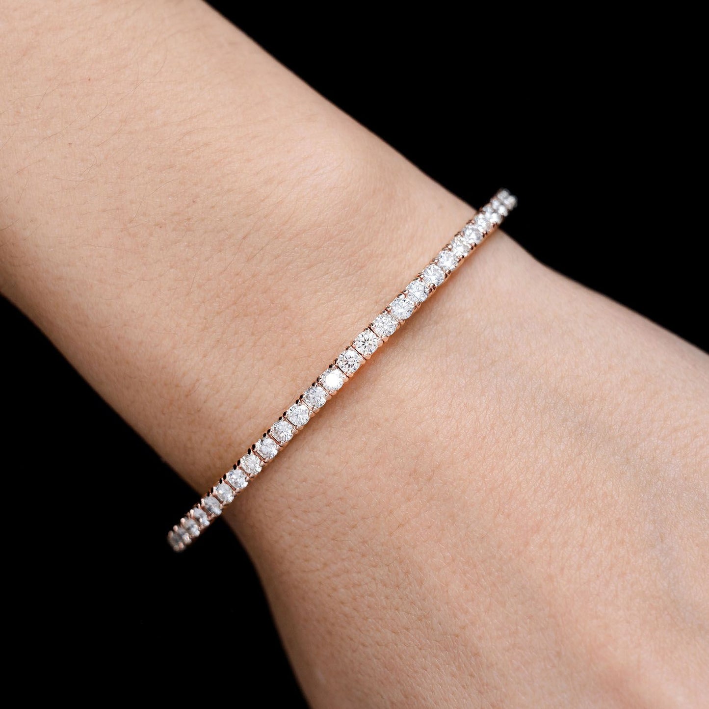 8PT PRONG SET FLEX DIAMOND TENNIS BANGLE BRACELET 14K SOLID GOLD 2.90CTW