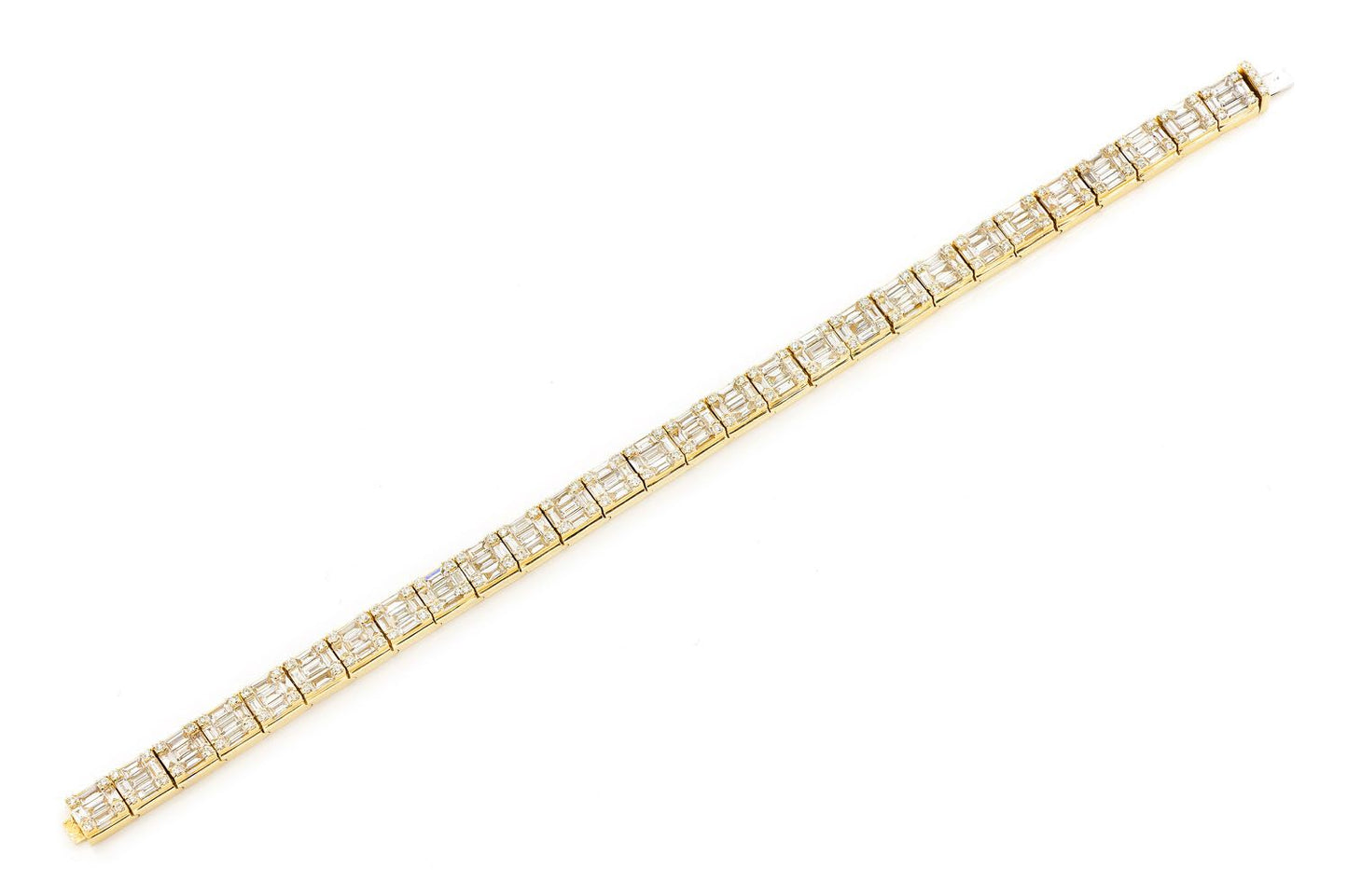 BAGUETTE & ROUND LINK DIAMOND BRACELET 14K SOLID GOLD 9.25CTW