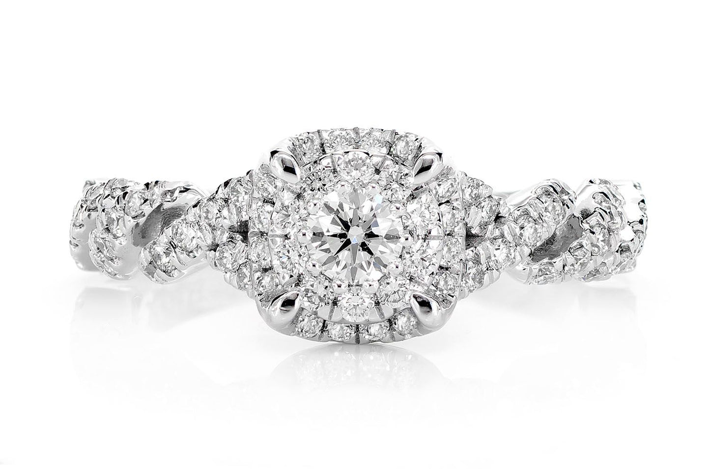 0.85CTW DOUBLE HALO CLAW TWIST DIAMOND ENGAGEMENT RING 14K SOLID GOLD