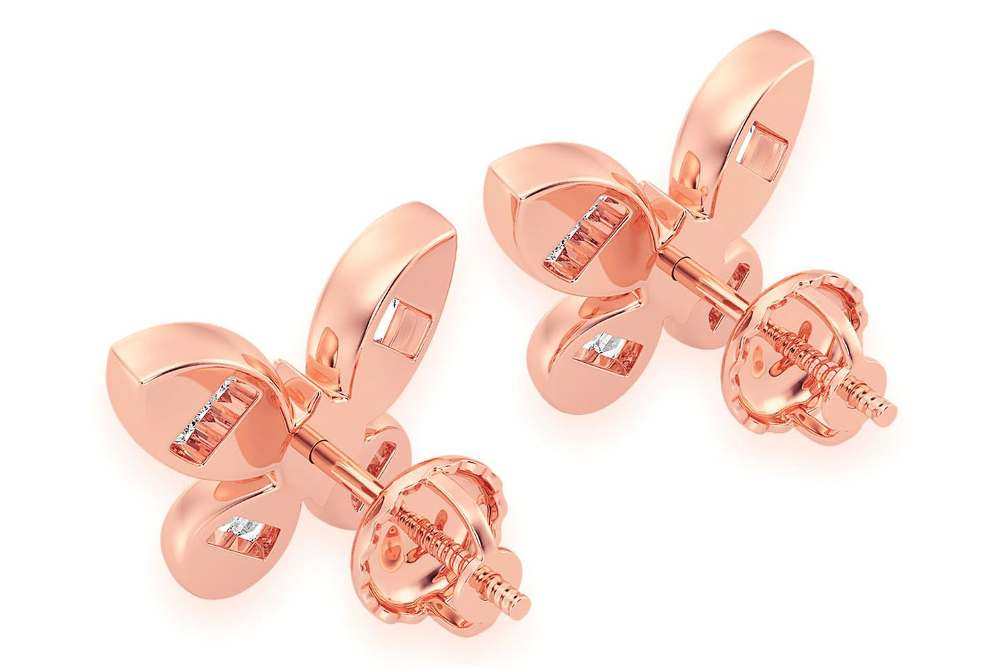 BUTTERFLY BAGUETTE STUD DIAMOND EARRINGS 14K SOLID GOLD 0.65CTW
