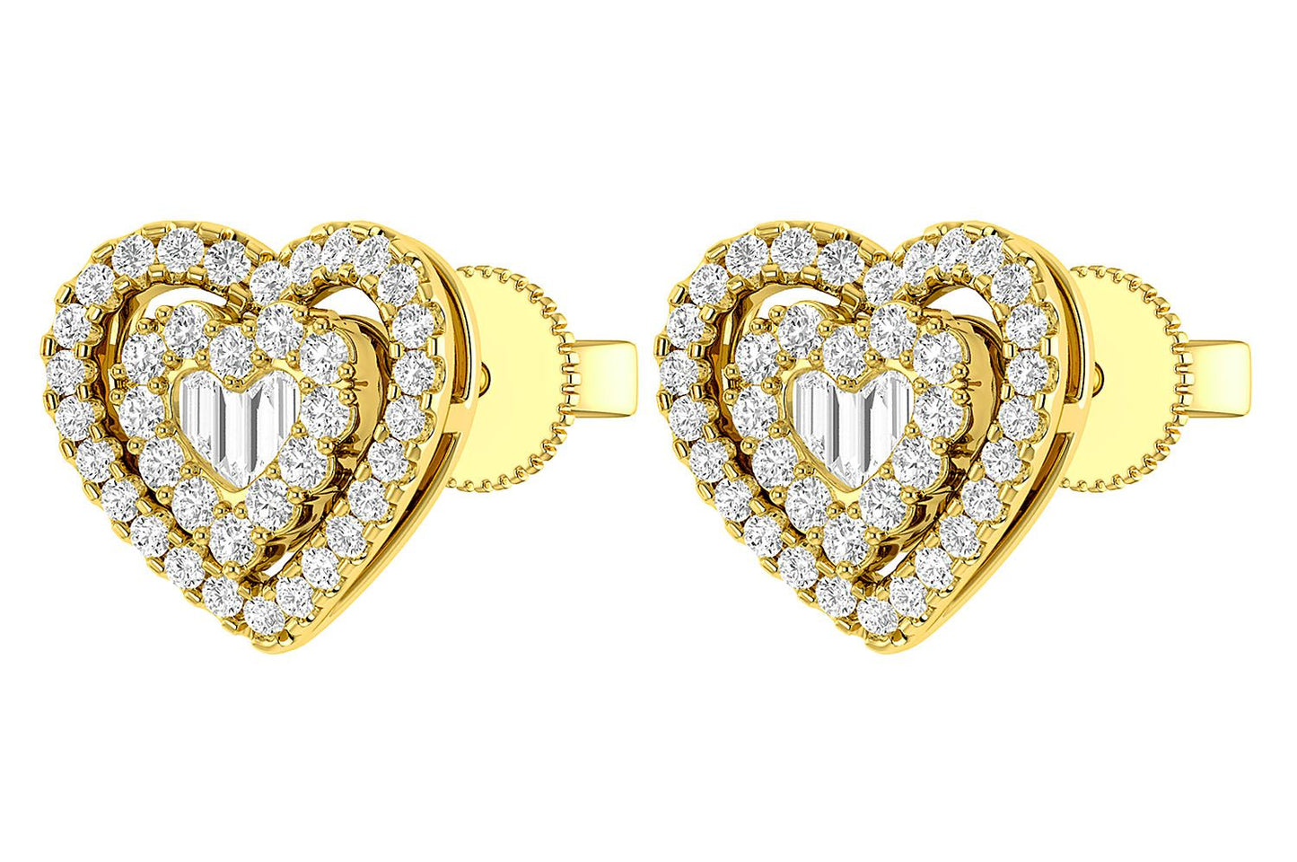 HEART BAGUETTE DIAMOND STUD EARRINGS 14K SOLID GOLD 0.80CTW
