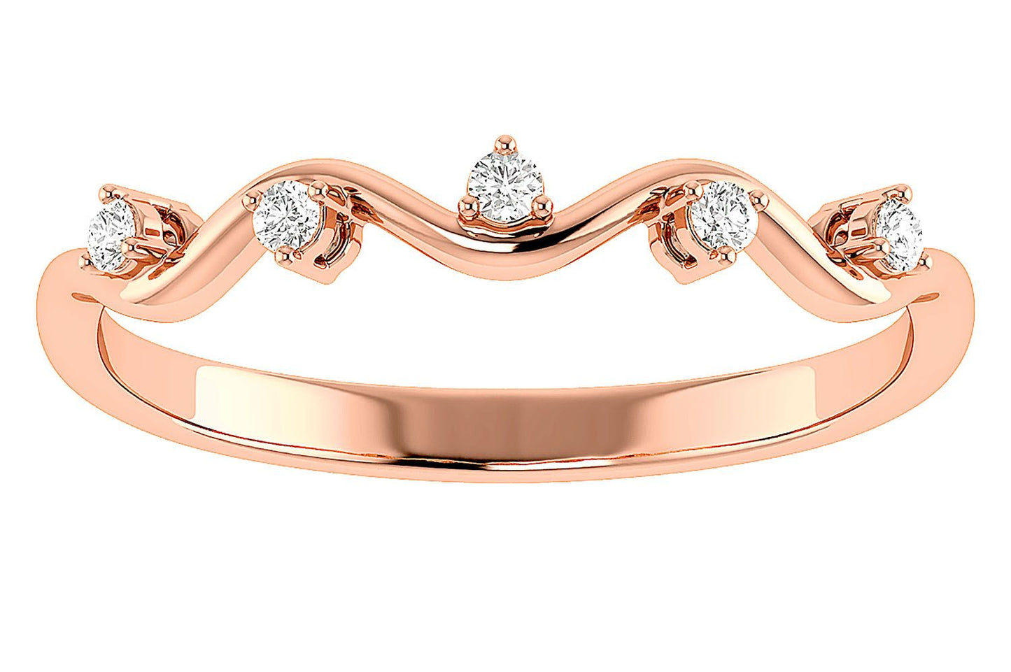 WAVY DIAMOND BAND RING 14K SOLID GOLD 0.06CTW