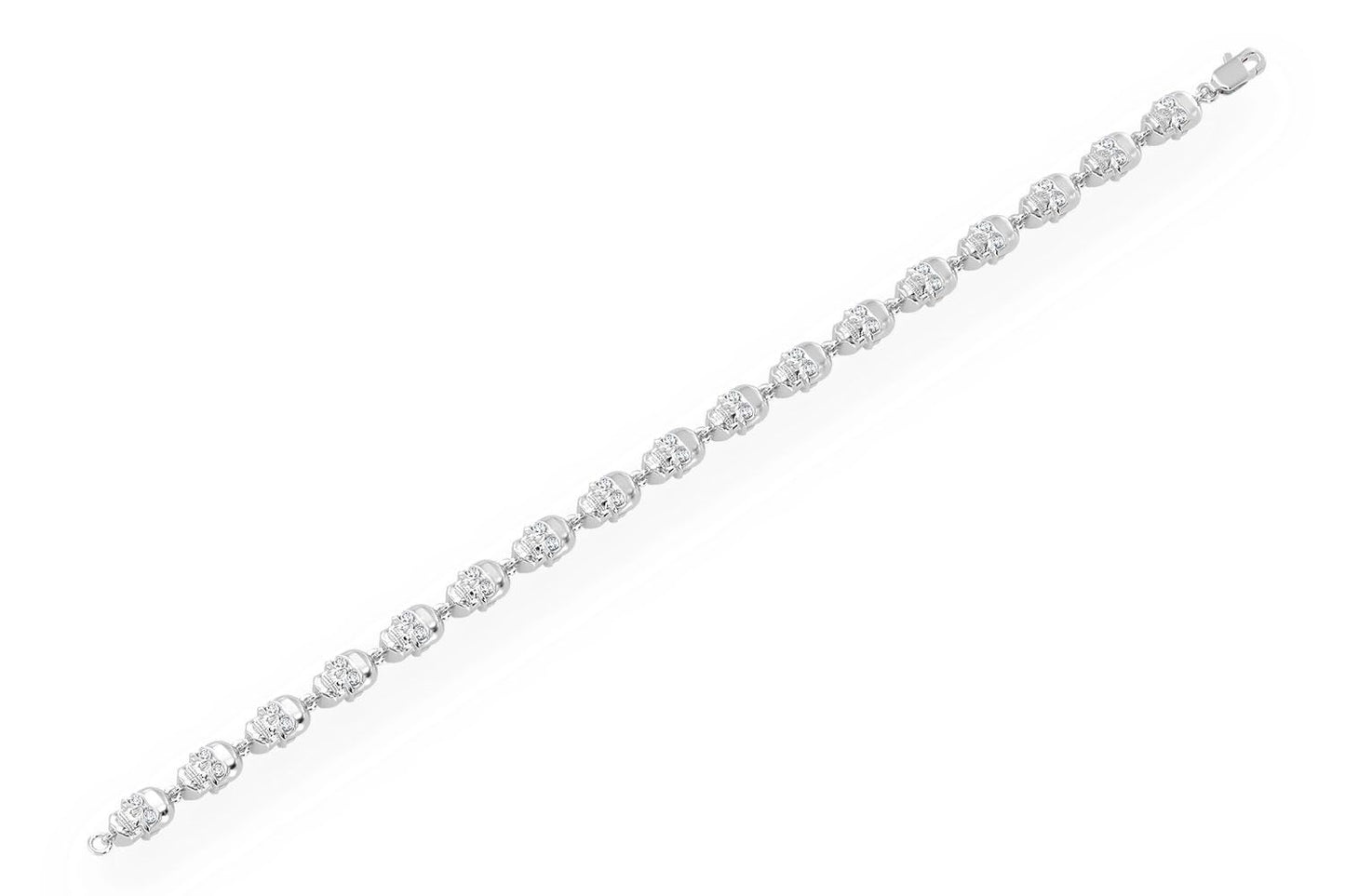 BLACK DIAMOND & WHITE DIAMOND SKULL LINK BRACELET 14K SOLID GOLD 1.50CTW