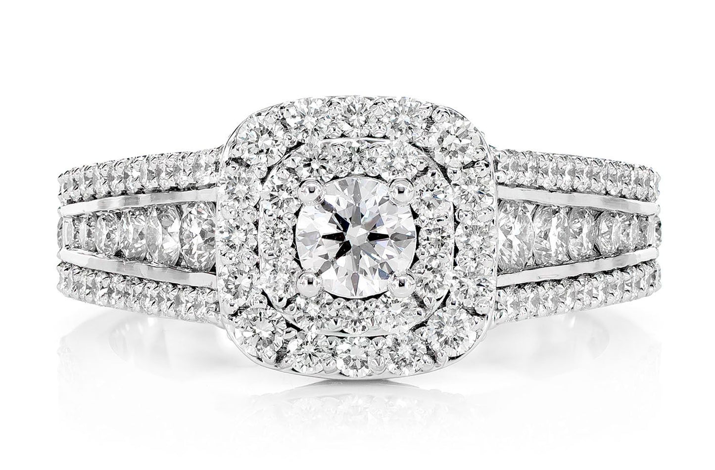 DOUBLE HALO TRIPLE BEZEL DIAMOND ENGAGEMENT RING 14K SOLID GOLD - 1.50CTW