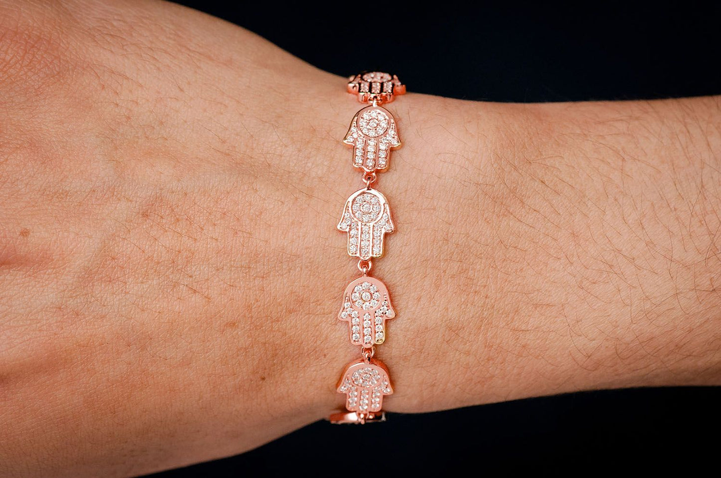 HAMSA ETERNITY DIAMOND BRACELET 14K SOLID GOLD 2.75CTW