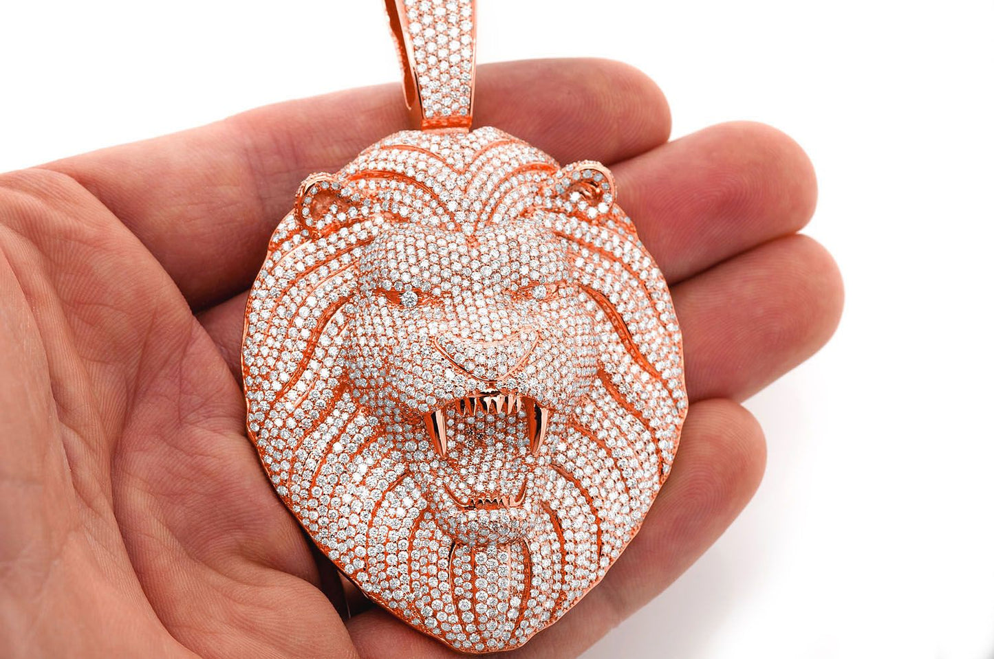 LION DIAMOND PENDANT 14K SOLID GOLD 15.00CTW
