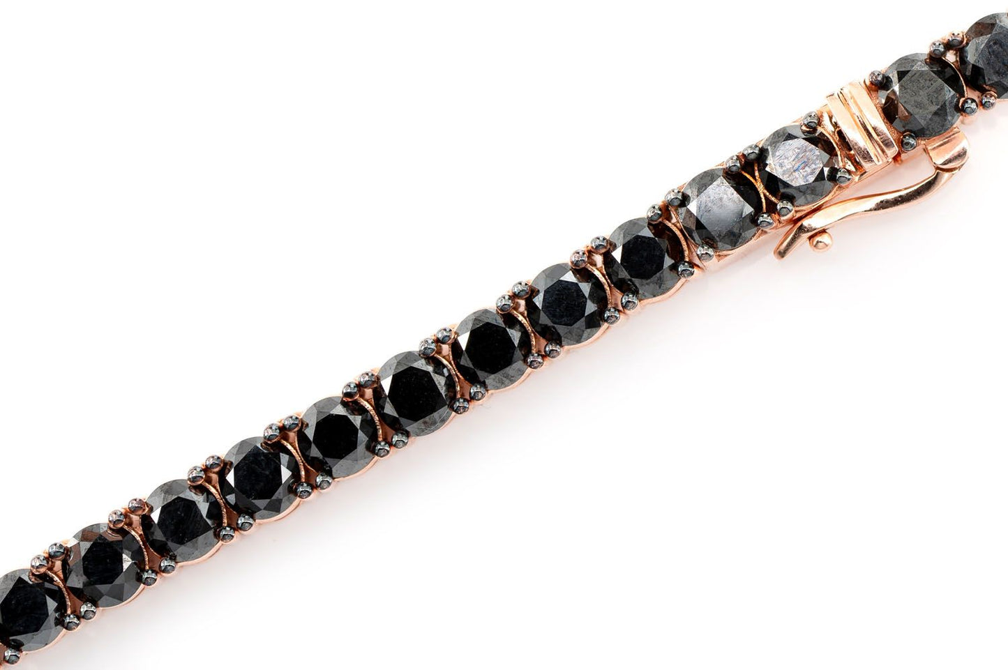 BLACK DIAMOND PRONG SET TENNIS BRACELET 14K SOLID GOLD 22.00CTW
