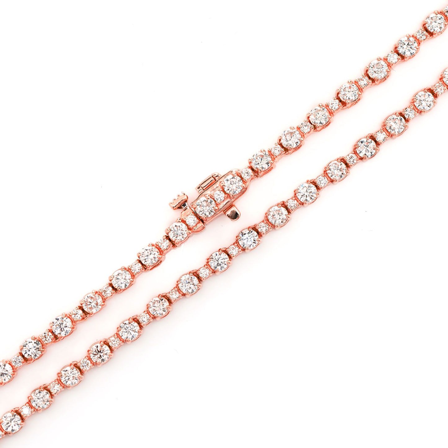 COLIER TENIS CU DIAMANTE ROTUNDE MIC ȘI MARE, AUR MASIV, 7.60 CT
