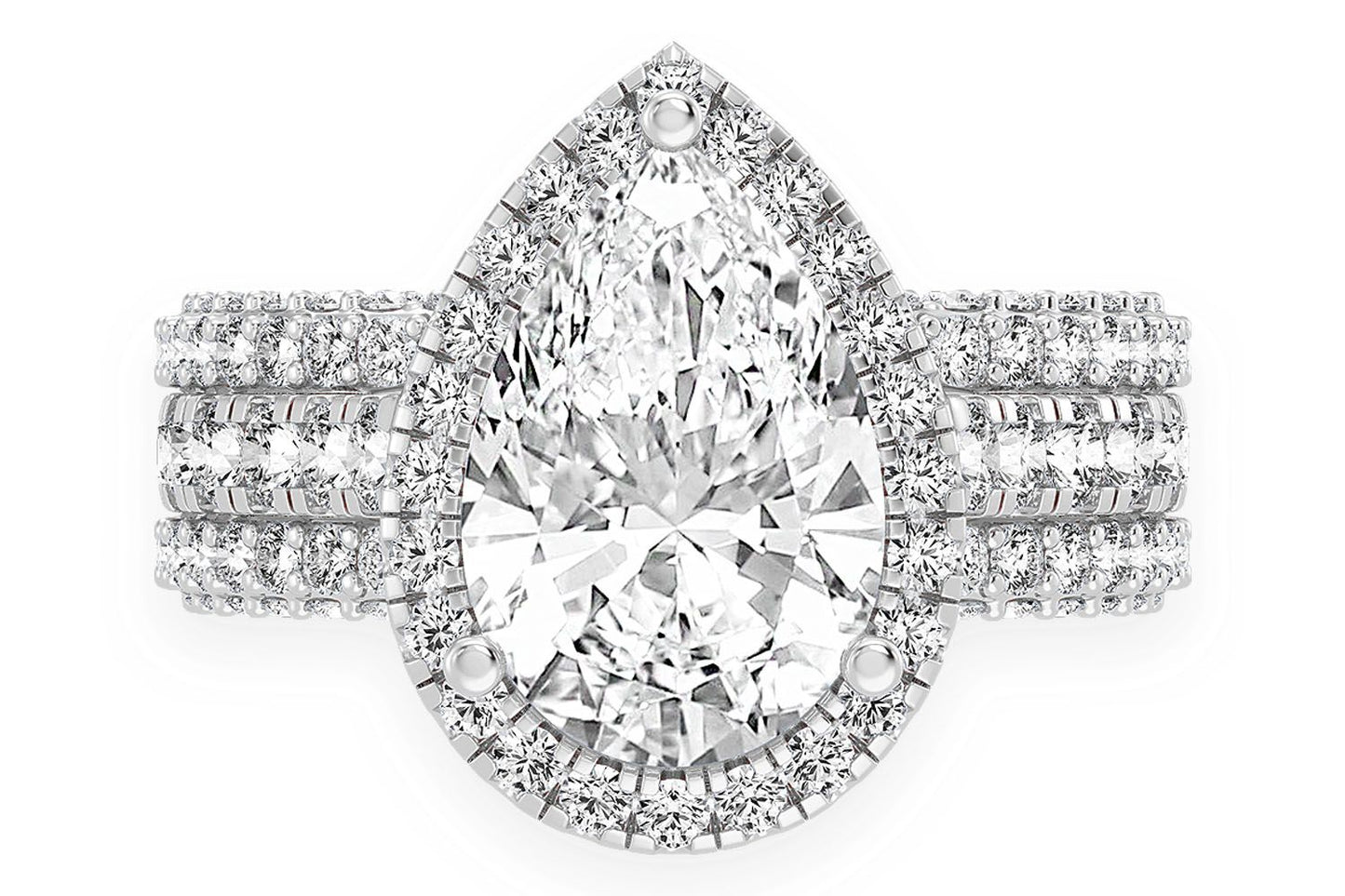 3.00CT PEAR SOLITAIRE - THREE ROW - DIAMOND ENGAGEMENT RING