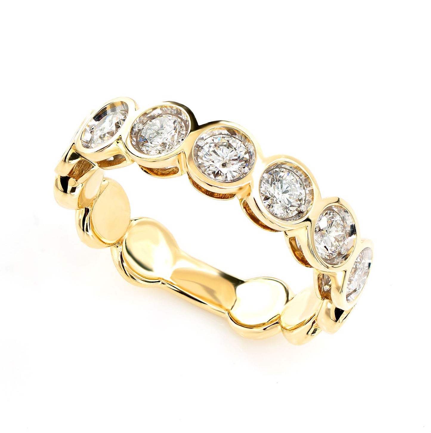 SEVEN STONE BEZEL SET BAND RING 14K SOLID GOLD 1.00CTW