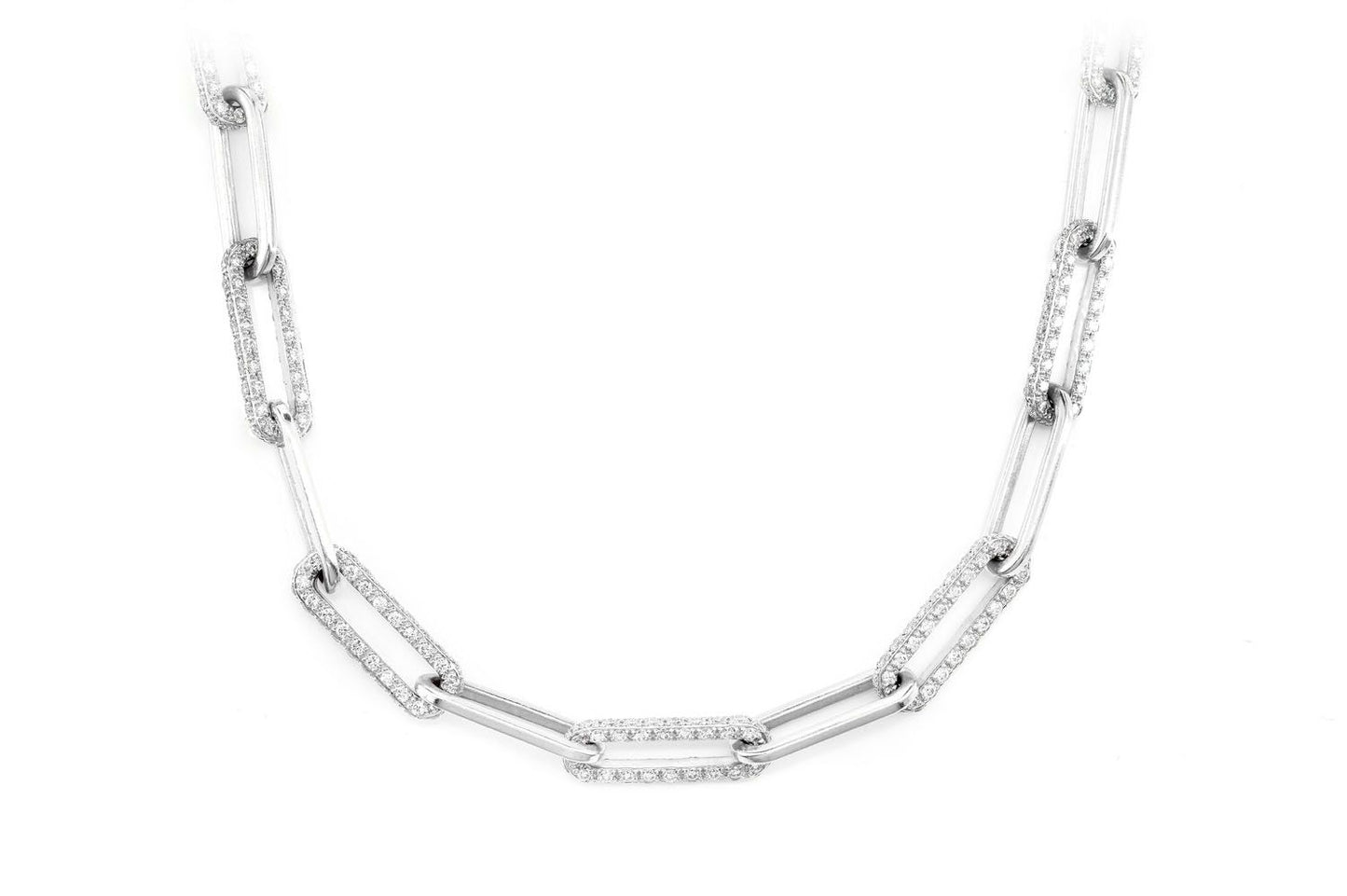 ALTERNATING ELONGATED DIAMOND ROLO LINK 18" NECKLACE 14K SOLID GOLD 5.35CTW