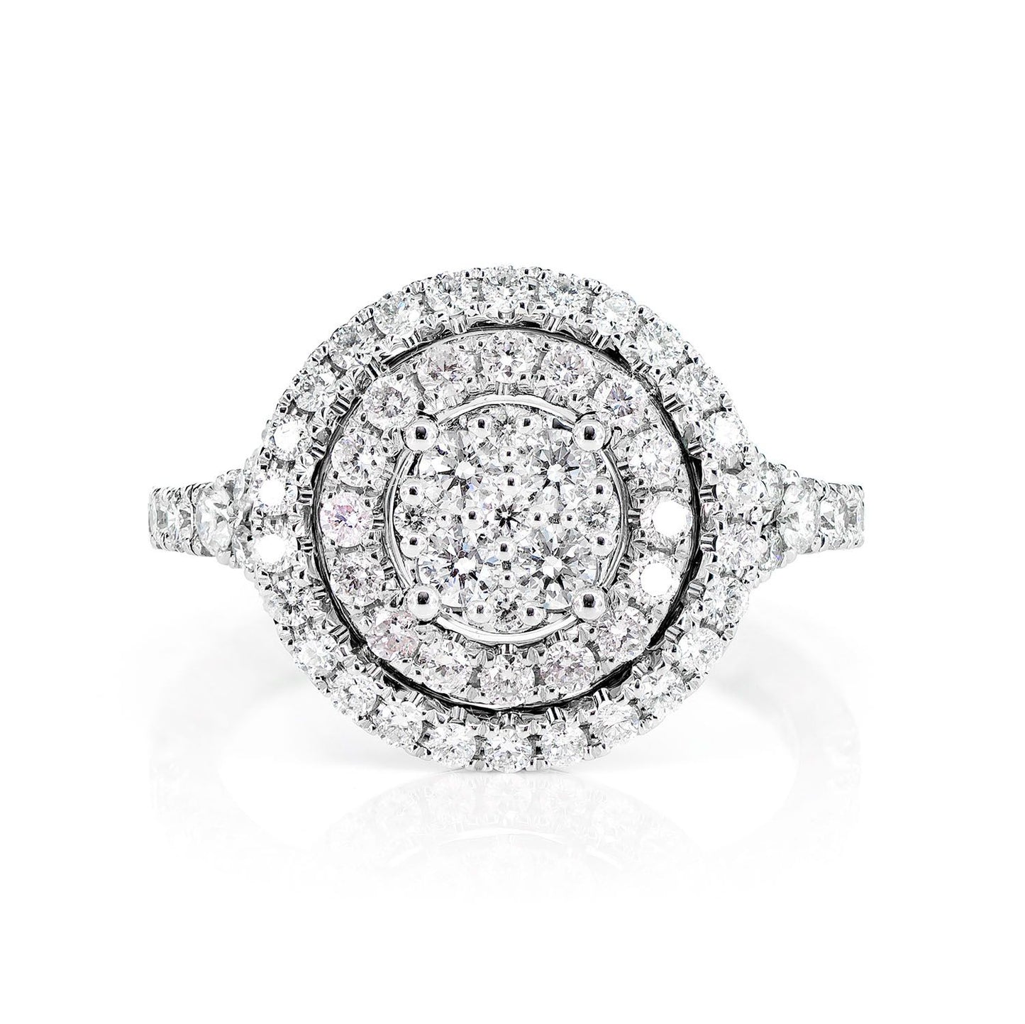 DOUBLE HALO ROUND CLUSTER DIAMOND RING 14K SOLID GOLD 1.15CTW