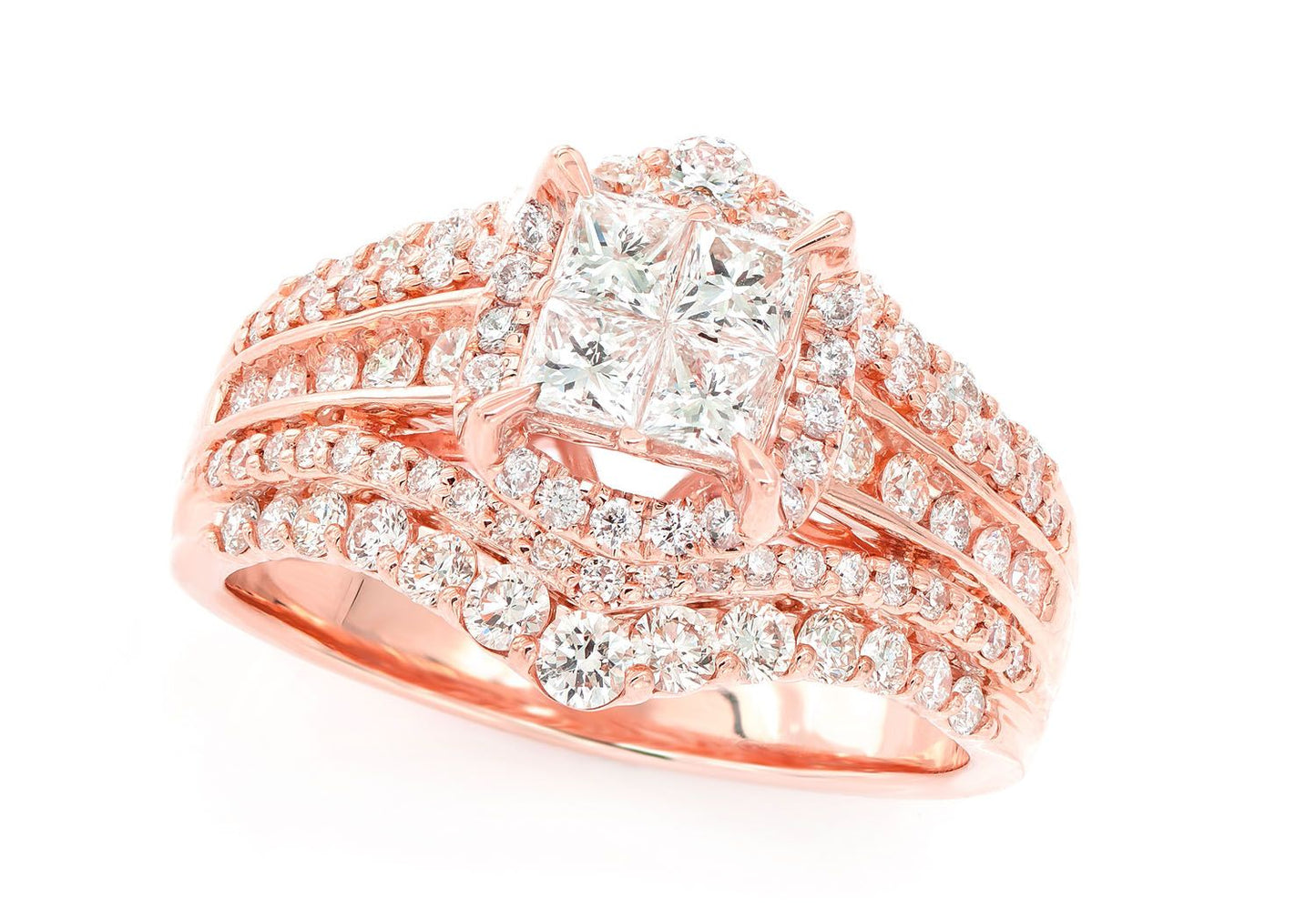PRINCES QUAD HALO DIAMOND RING 14K SOLID GOLD 2.00CTW
