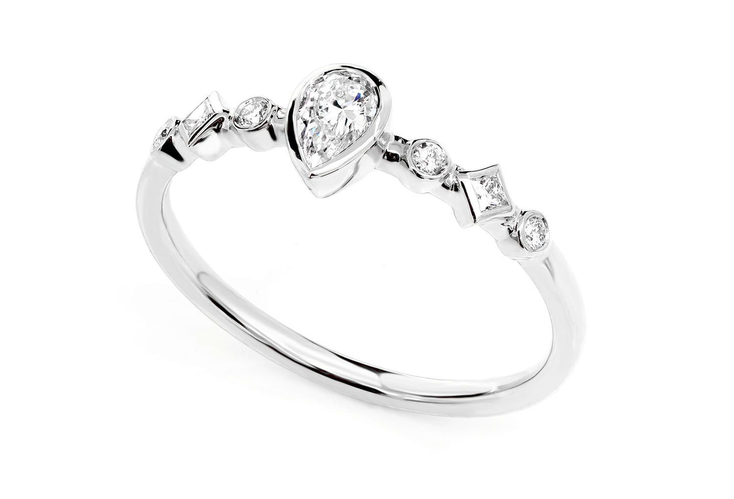 0.30CTW DIAMOND PEAR BEZEL GEOMETRIC SHANK ENGAGEMENT RING