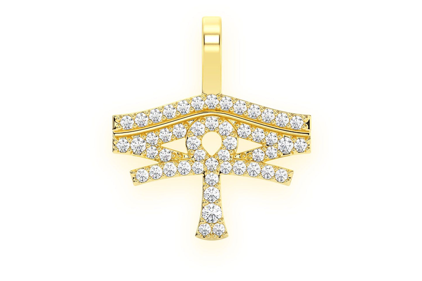 EYE OF RA ANKH DIAMOND PENDANT 14K SOLID GOLD 0.25CTW