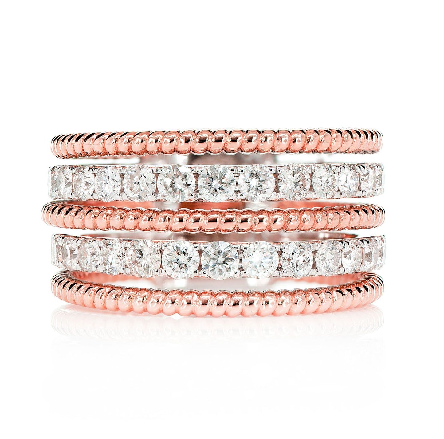 TWO ROW SATIN DIAMOND ROPE BAND RING 14K SOLID GOLD 1.10CTW