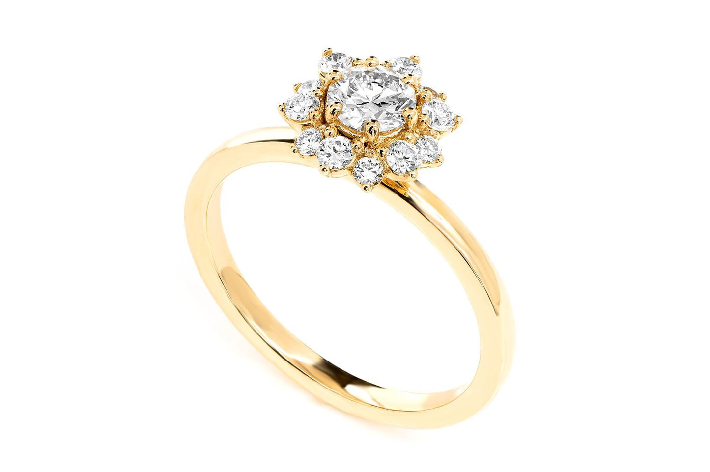 0.70CTW HALO FLOWER BEZEL DIAMOND ENGAGEMENT RING 14K SOLID GOLD