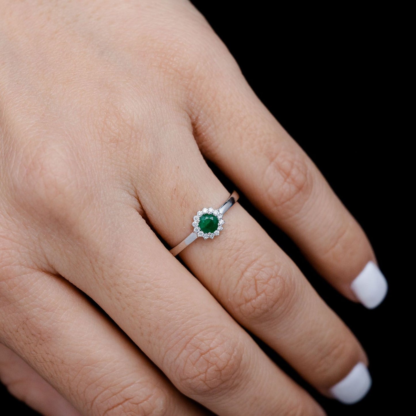 ROUND EMERALD AND DIAMOND HALO RING 14K SOLID GOLD 0.33CTW