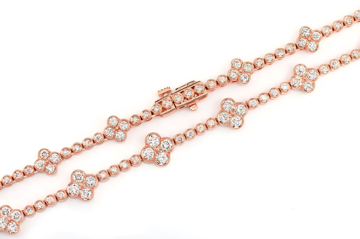 DIAMOND CLOVER STATION NECKLACE 14K SOLID GOLD 5.75CTW