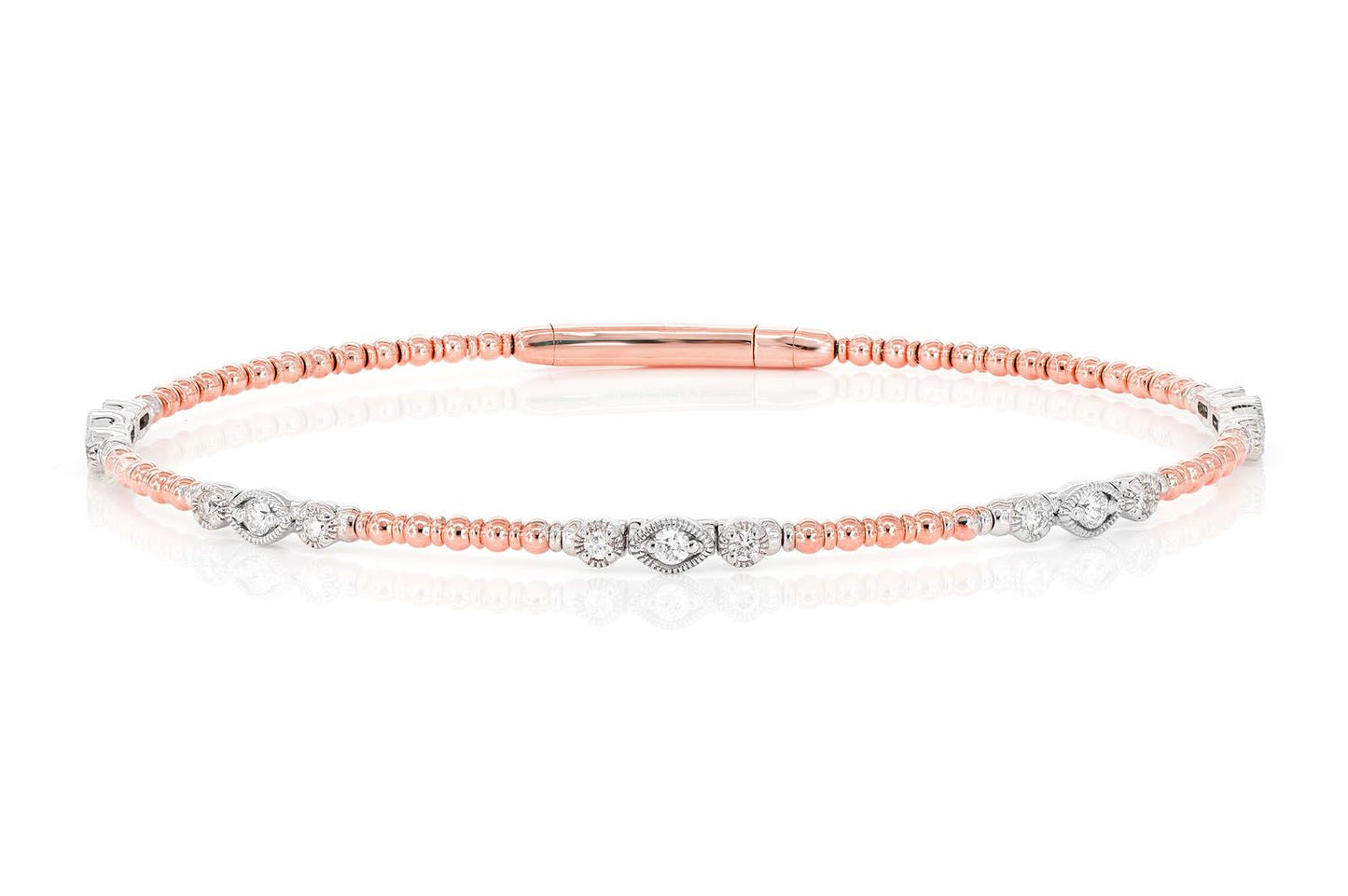 BEADED AND DIAMOND VINTAGE MILGRAIN FLEX BANGLE BRACELET 0.30CTW 14K SOLID GOLD